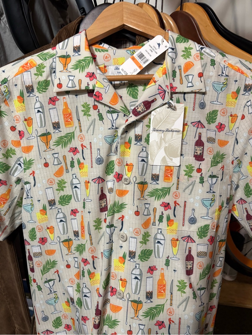 Tommy Bahama Cream Tropical Cocktail Print Short-Sleeve Button-Down Shirt